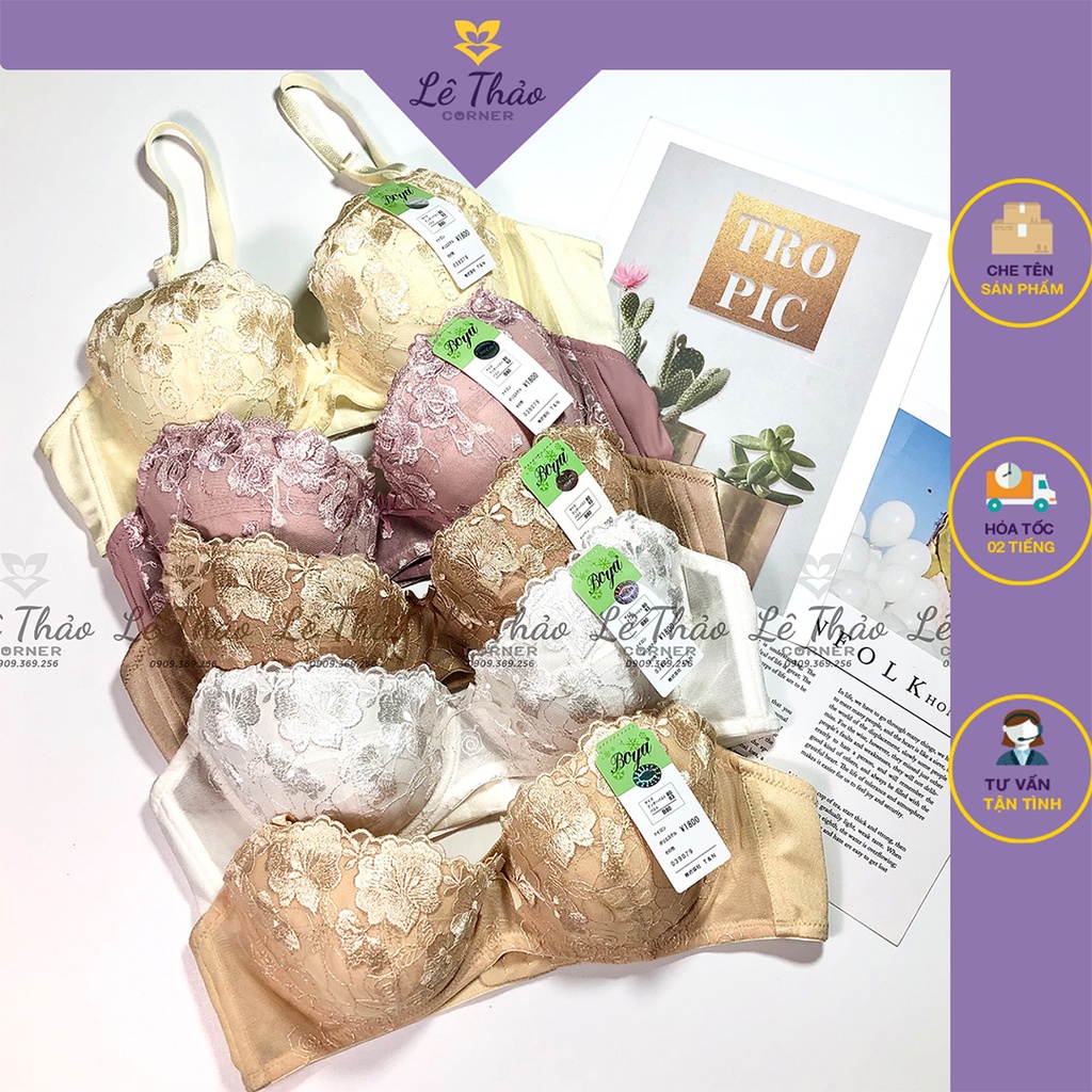 (Size B75-B90) Áo Ngực Boya Ren Thêu Không Mút Có Gọng Ren Thêu LÊ THẢO CORNER BY079