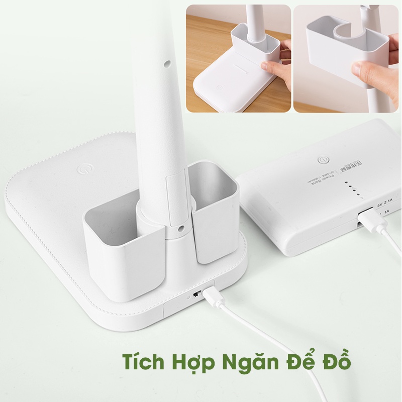 Đèn Bàn Học Đọc Sách, Làm Việc (Học Sinh, Sinh Viên, Văn Phòng) LED Chống Cận, Cảm Ứng Tích Điện Kèm Khay Để Bút