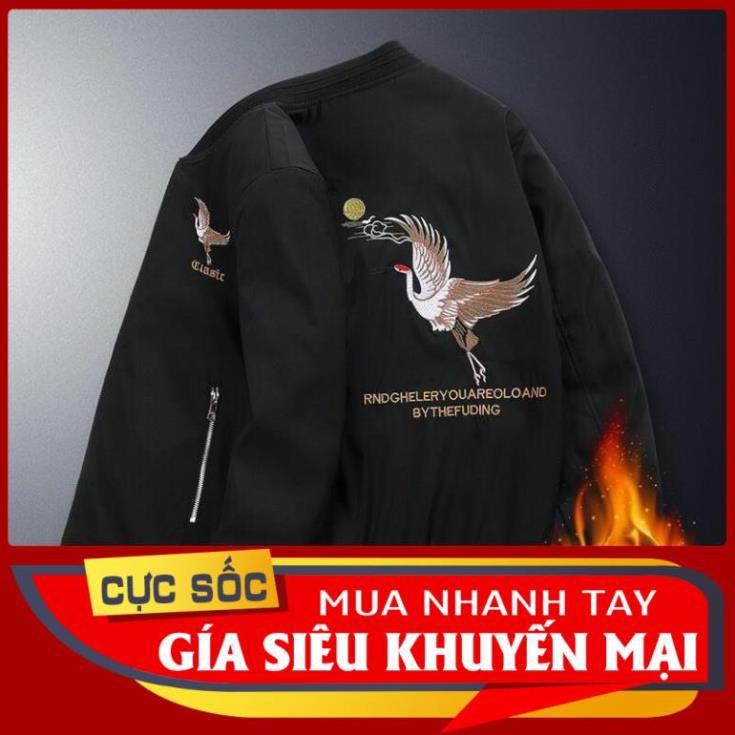 SIÊU RẺ RẺ MẠT áo khoác nam tay dài dù poly lót nỉ nhung dài thêu chữ logo hạc chim đơn giản