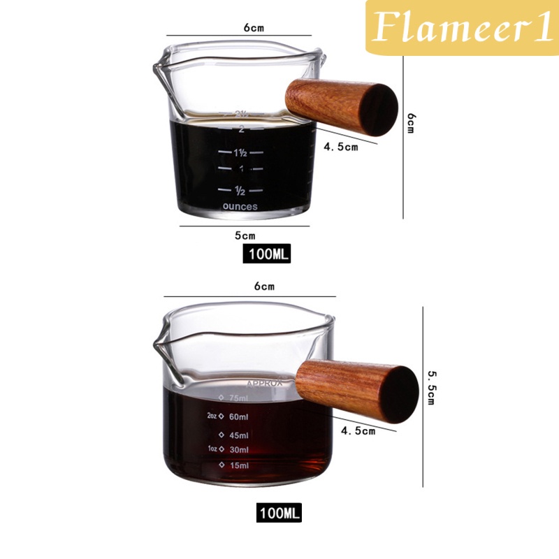 [Flameameer1] Cốc Đo Lường Trong Suốt Với Tay Cầm Bằng Gỗ Cho Quầy Barista