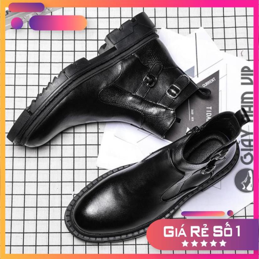 Giày Nam Da Bò Cổ Cao - FREESHIP - Giày Thời Trang Nam Khóa Kéo Lịch Lãm Men Lỳ GNK158 Sale 11 < : : ! *