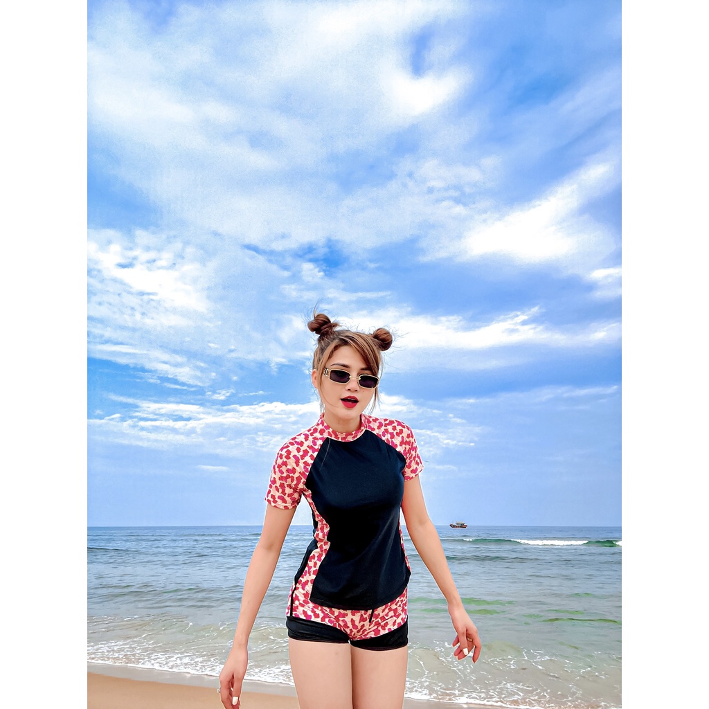 Bikini, Đồ Bơi Đi Biển Hai Mảnh Áo Ngắn Tay Quần Đùi Nhiều Màu ODERI HM-021