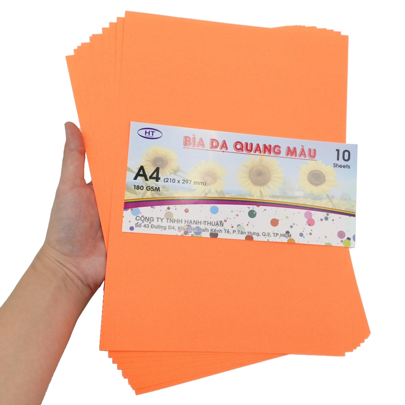 Bìa Dạ Quang Màu A4 HT 180gsm - Màu Cam