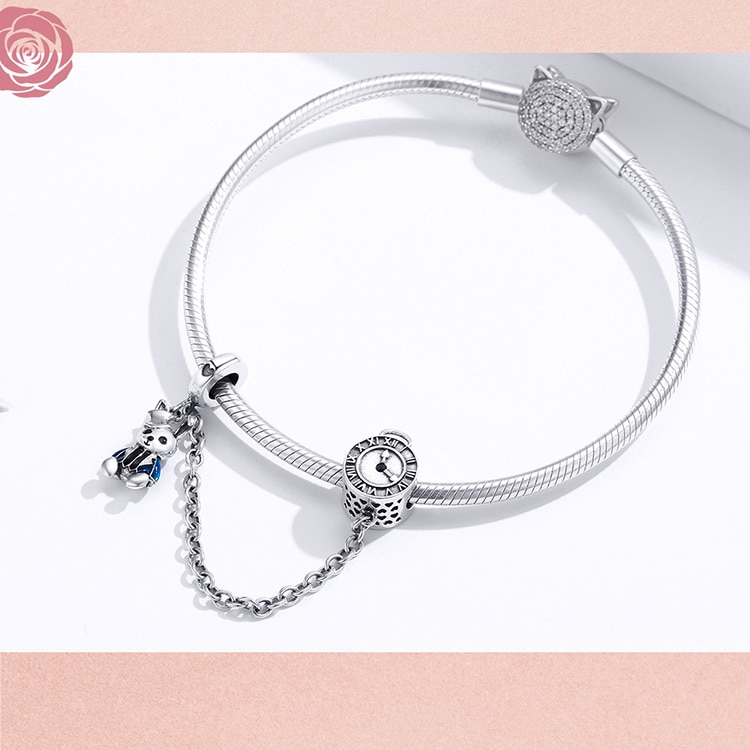 BAMOER Vòng Tay Charm Mặt Hình Thỏ Và Đồng Hồ Bằng Bạc 925 Thật SCC1443