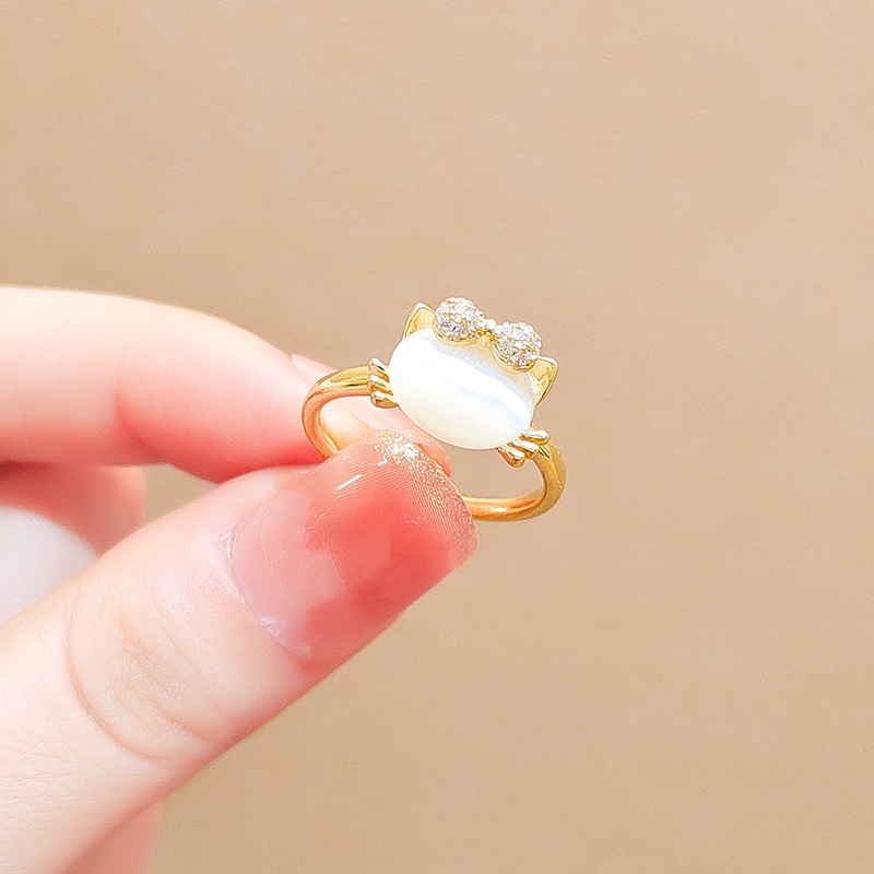 [Jiudolan] Nhẫn Opal Hình Mèo Dễ Thương Có Thể Điều Chỉnh Kích Cỡ Cho Nữ