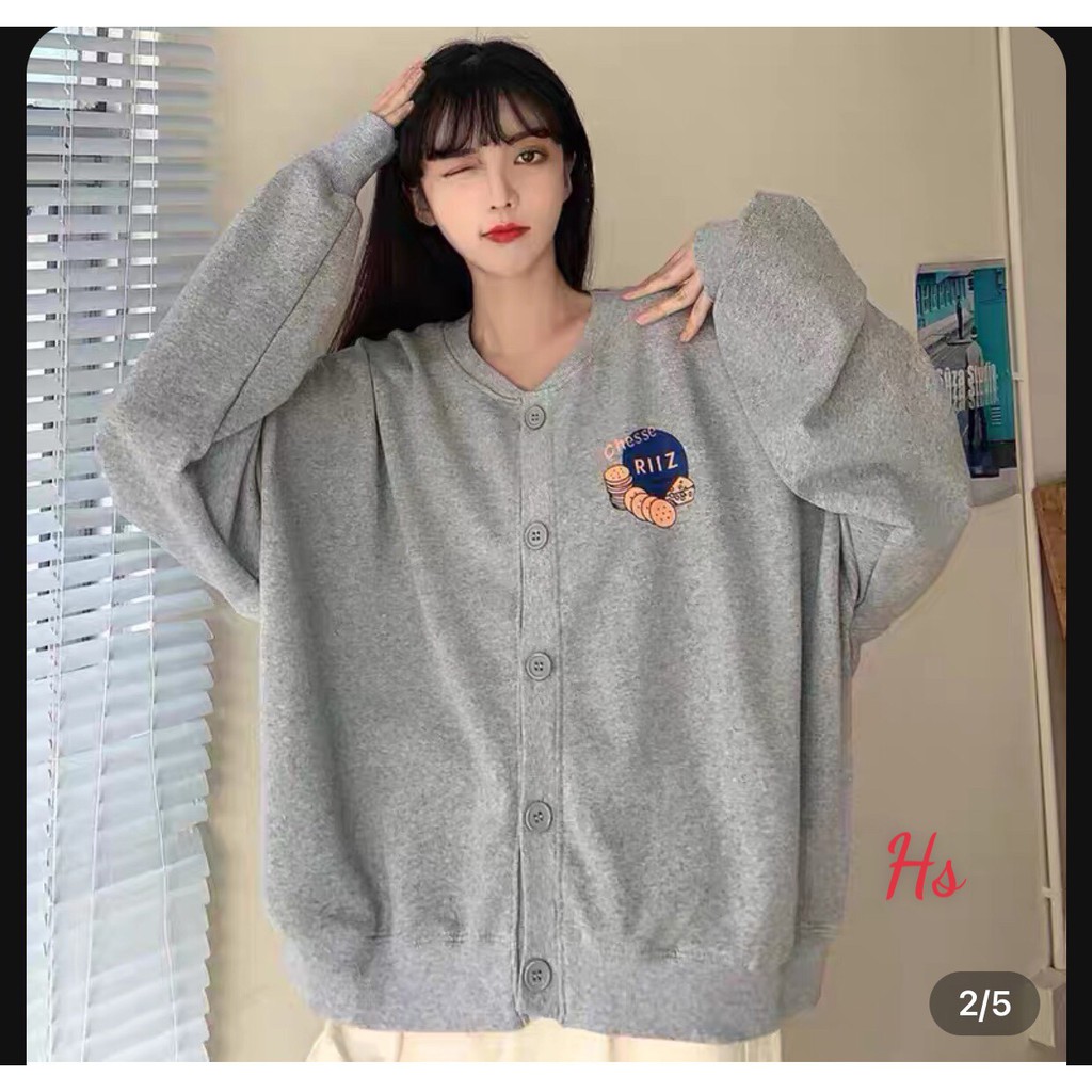 Áo Khoác Ngoài Cardigan Dài Tay Nữ Dáng Rộng Nỉ RZ Cúc Dài | BigBuy360 - bigbuy360.vn