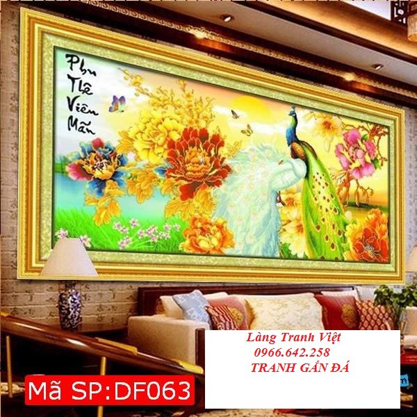 Tranh gắn đá đồng hồ đôi công df063