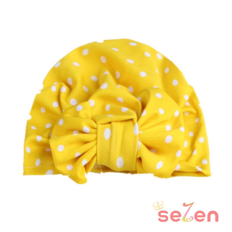 Mũ trùm đầu phối nơ họa tiết chấm bi cho bé trai và bé gái