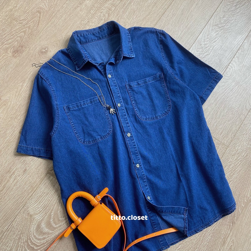Áo Sơ Mi Vintage Jean Túi Ngực Form Rộng - Có Video Shop Quay - Titto Closet