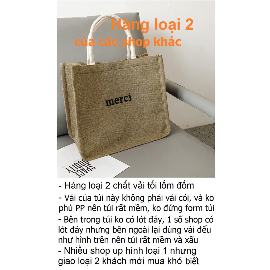 Túi cói merci loại 1 màu sáng, có đệm đáy giữ form túi, có lót
