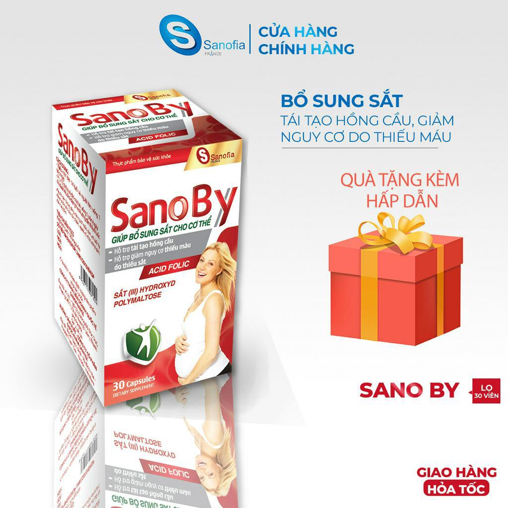Viên uống bổ sung sắt Sano By Lọ 30 viên bổ bầu bổ máu, Acid Folic, cải thiện tình trạng thiếu máu - Sanofia
