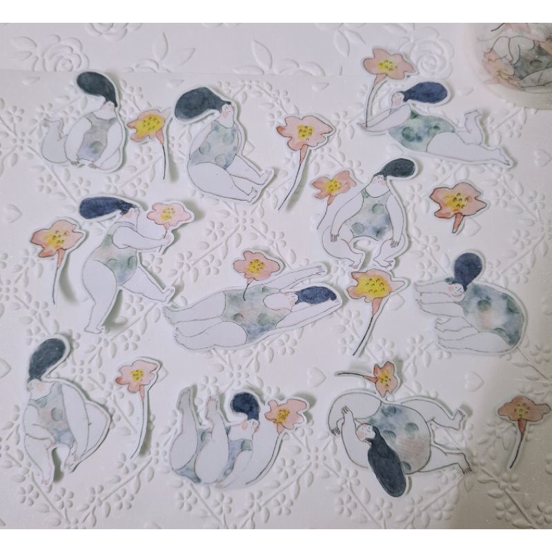 Krisna.room ♡ Hãng Dodolulu- Set 10 stickers cô gái ngộ nghĩnh và hoa
