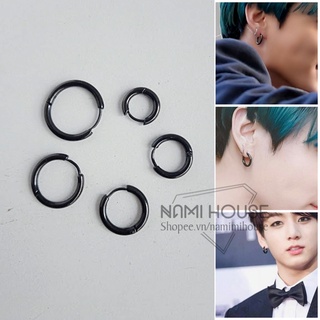 Khuyên tai tròn màu đen loại dài bóng đẹp bông tai bts bông tai hàn quốc (nhiều size) - namimi