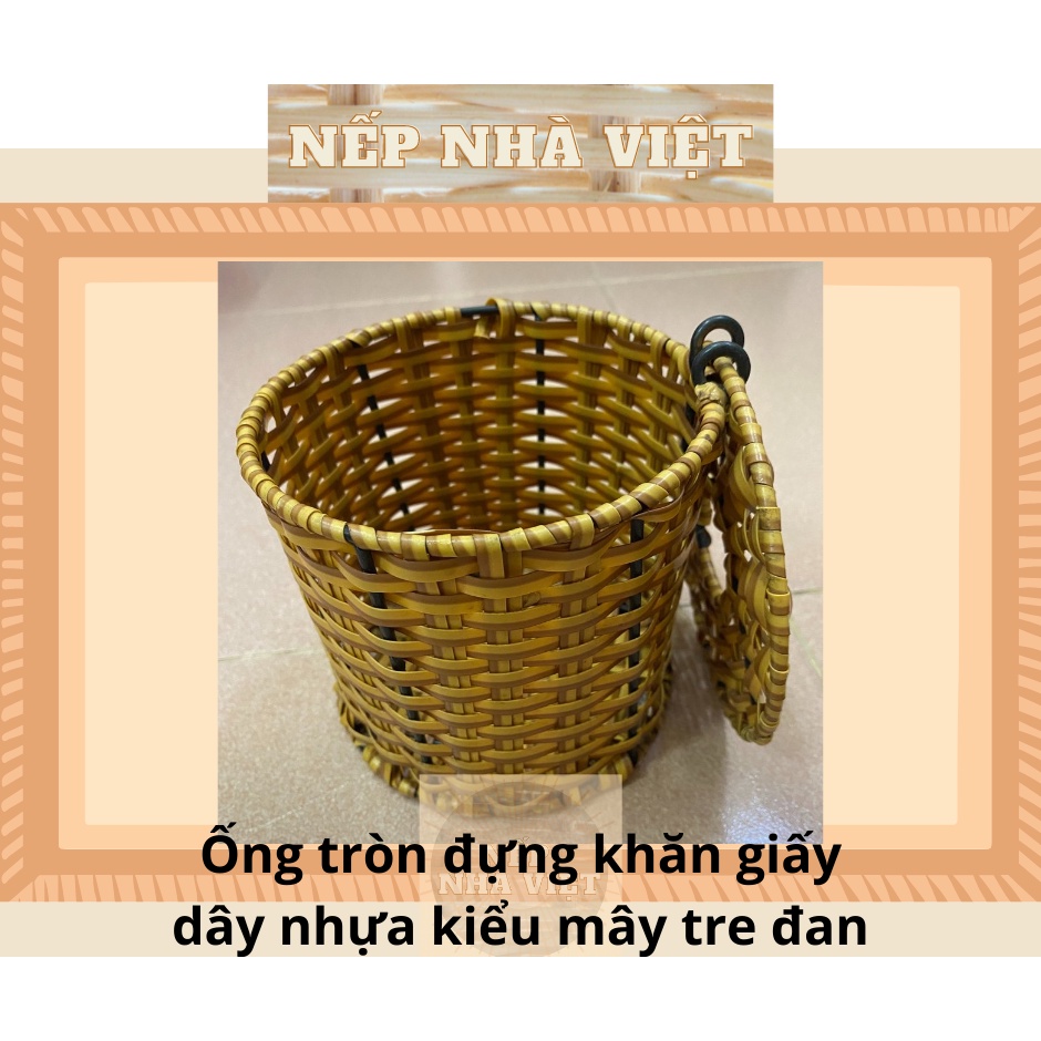Ống Tròn Đựng Khăn Giấy Bằng Dây Nhựa Kiểu Mây Tre Đan Nhỏ Gọn, Đẹp Mắt