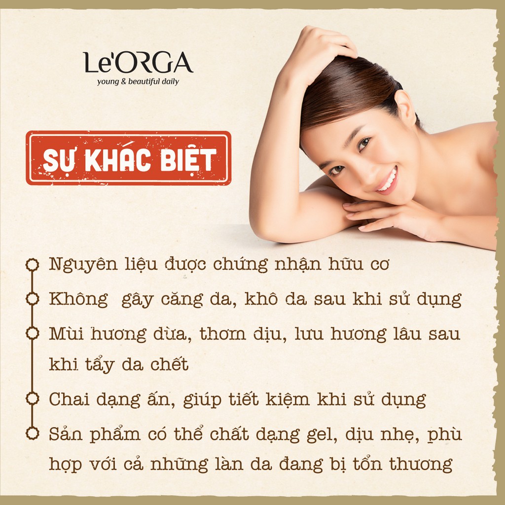 Tẩy Tế Bào Chết Toàn Thân Le'Orga Hạnh Nhân- Gel Hạt Tẩy Kì Ngừa Mụn, Trẻ Hóa, Trắng Da Body 180ml