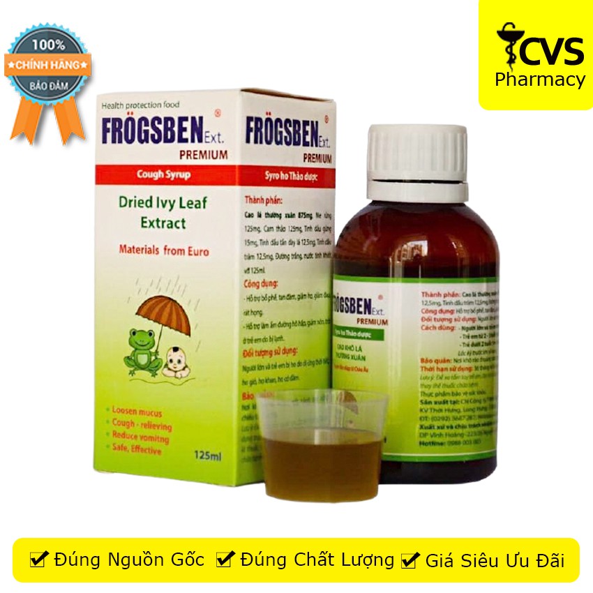 Siro Ho Thảo Dược FROGSBEN (Cao khô lá thường xuân) - Giúp Bổ Phế, Tan Đàm &amp; Làm Ấm Đường Hô Hấp - cvspharmacy