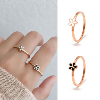 Nhẫn Hoa Cúc Nhỏ Bằng Thép Titanium Màu Trắng Và Đen 18k