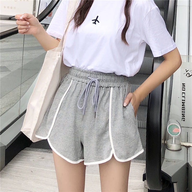Quần Short Thể Thao Lưng Cao Ống Rộng Phong Cách Hàn Quốc Cho Nữ