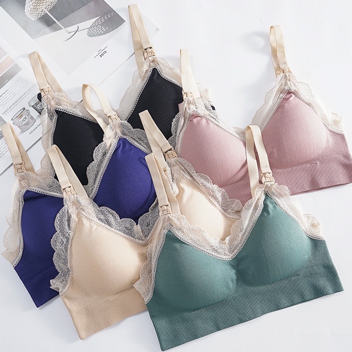 Áo Lót Bầu Cho Con Bú Chống Chảy Sệ Pha Ren, cotton 100% ( mặc bầu và sau sinh)