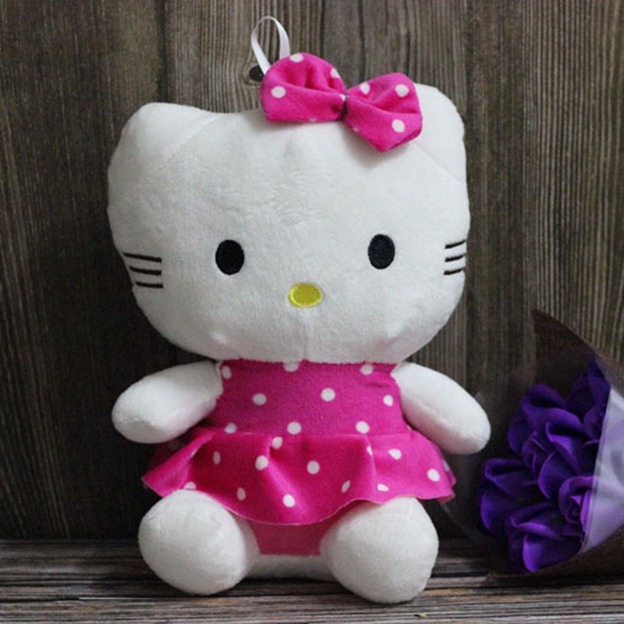 Búp Bê, Kitty Bông Váy Kẻ - Kích Thước 30cm - Quà Tặng Yêu Thương Cho Bé- Được Xem Hàng Trước