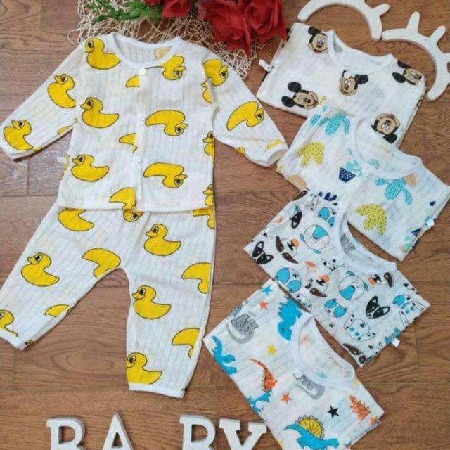 FREESHIP ĐƠN 99K Bộ Cotton Giấy QATE001 Ngỗ Nghĩnh Cúc Mở Dài Tay bé trai/gái 8-16kg