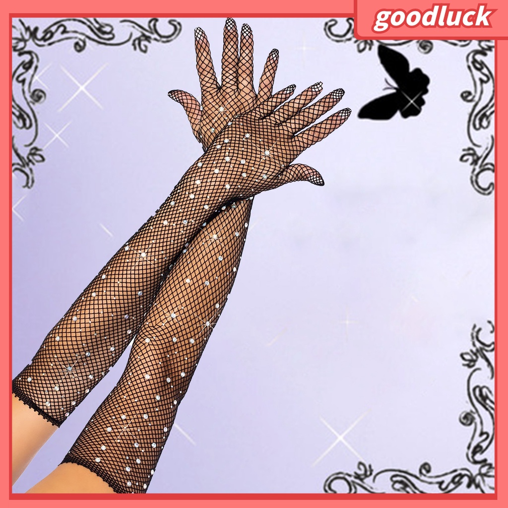 1 Đôi Găng Tay Lưới Đính Đá Co Giãn Dành Cho Nữ