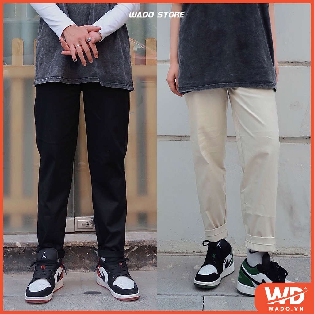 Quần baggy kaki unisex Wado basic nam nữ ống suông cạp chun dáng ulzzang