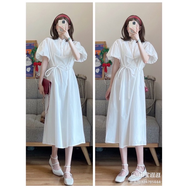 (Có Bigsize) Đầm Váy Sơ Mi Trắng Cổ Trụ Xếp Ly Tay Bí Phong Cách Ulzzang Hàn Quốc Mặc Du Lịch Cực Xinh | BigBuy360 - bigbuy360.vn