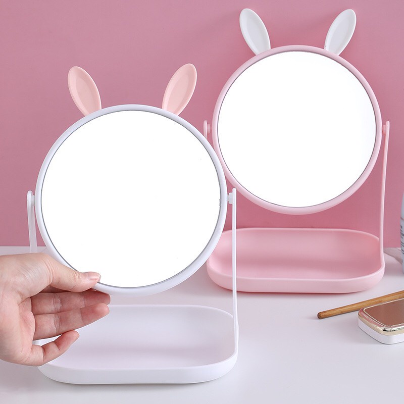 Gương công chúa tai mèo và tai thỏ để bàn xoay 360 độ siêu đẹp.