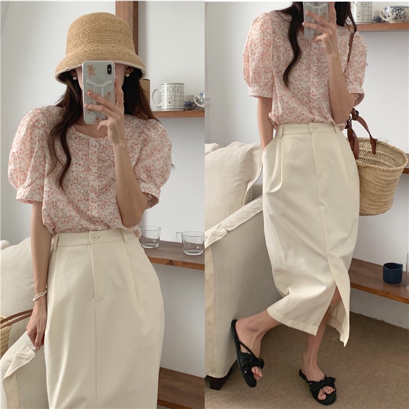 Áo Chiffon Cổ Tròn Tay Ngắn In Hoa Phong Cách Mới 52109