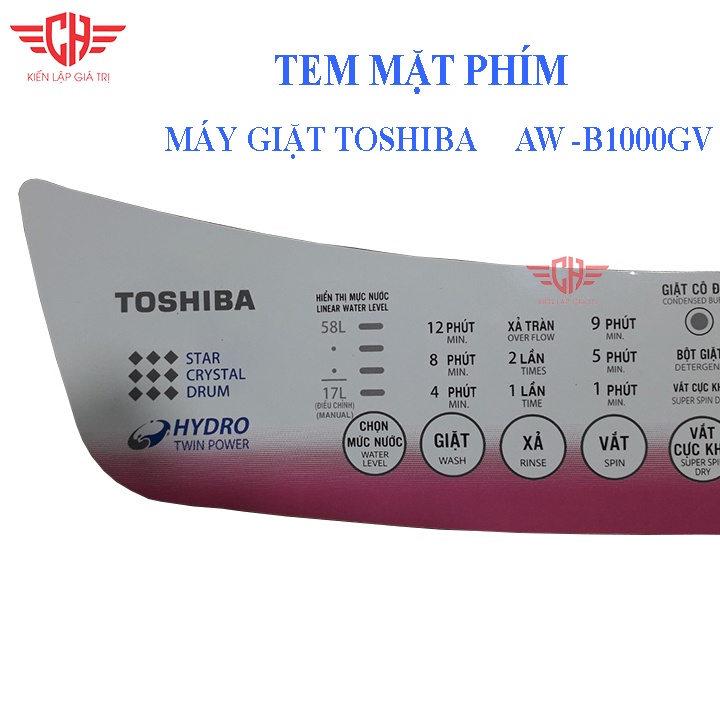 Tem bảng điều khiển máy giặt Toshiba AW- B1000GV  tem mặt phím
