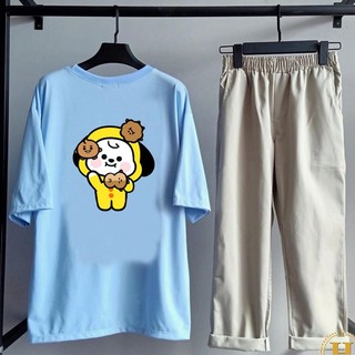 Sét Bộ Đồ Nữ Mặc Đi Chơi Dự Tiệc, Mặc Ở Nhà Mùa Hè, Áo Phông Chất Cotton In Cún Vàng Kèm Quần Kaki Phong Cách Hàn Quốc