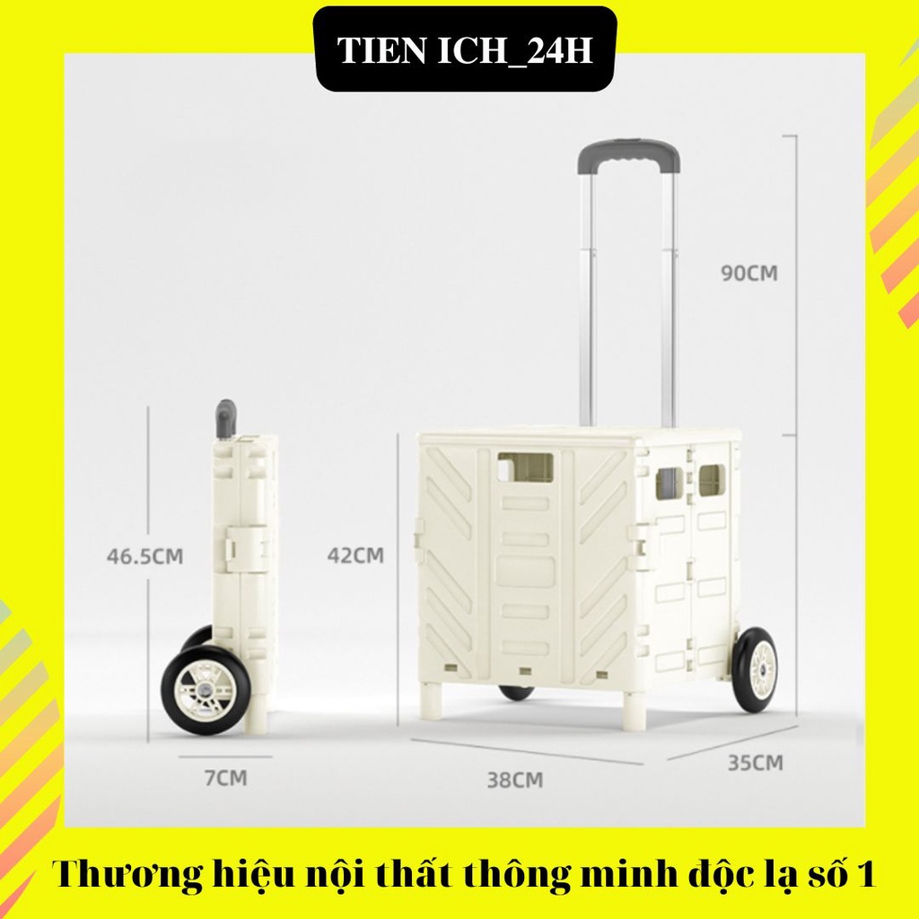 Xe đẩy hàng gấp gọn 4 bánh hình vali độc đáo - Thùng đựng đồ hình vali đa năng dùng trên oto và đi siêu thị
