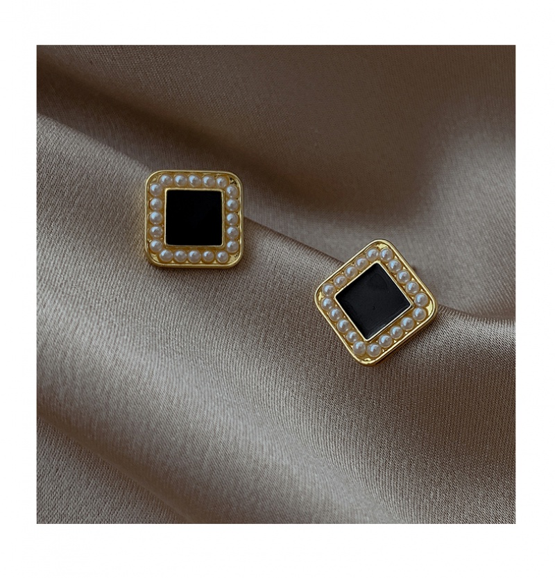 Đôi bông tai hình vuông đính ngọc trai thời trang cho nữ