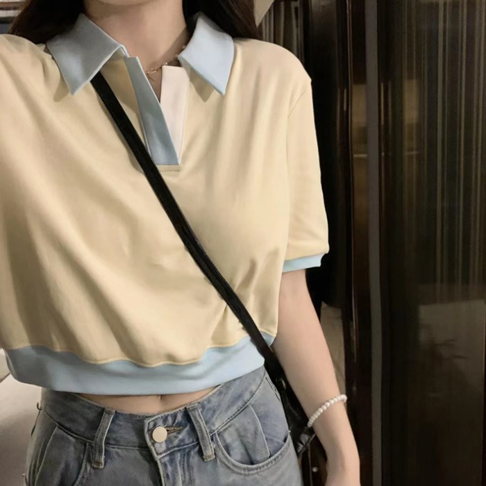 Áo polo Ngắn Tay Dáng Rộng Thời Trang Retro Hàn Quốc Dành Cho Nữ
