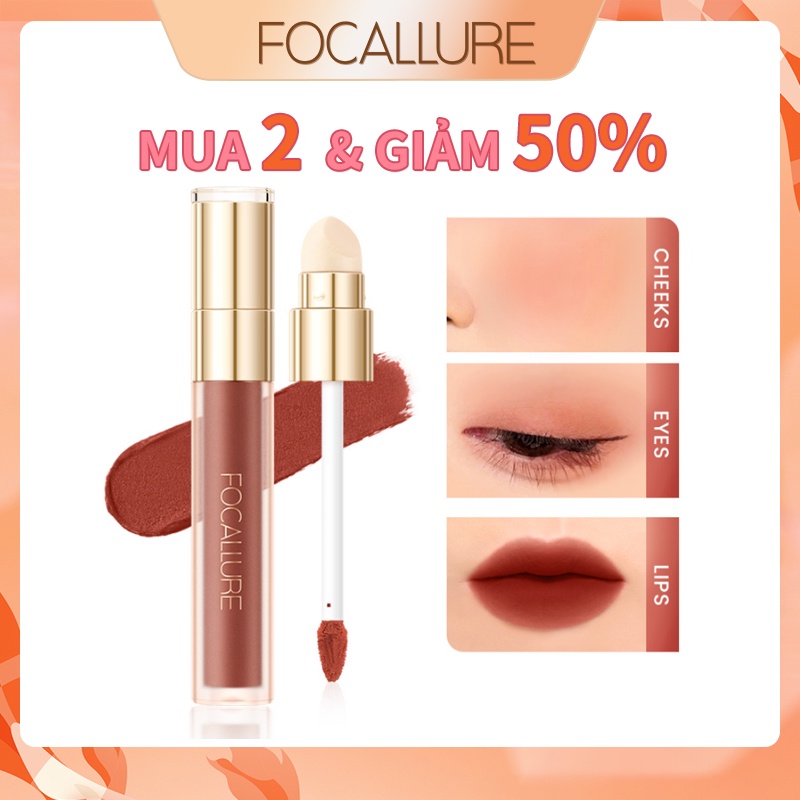 Focallure #Son Môi Màu Vàng Hổ Phách 2 Trong 1 Chống Nước Trọng Lượng Nhẹ Dưỡng Ẩm Sắc Tố Cao Kèm Cọ Xốp