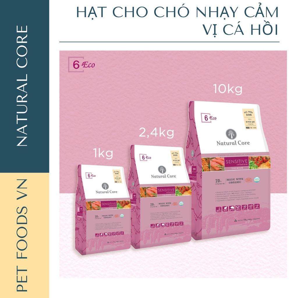 Hạt cho chó nhạy cảm NATURAL CORE DOG 1kg vị Cá Hồi