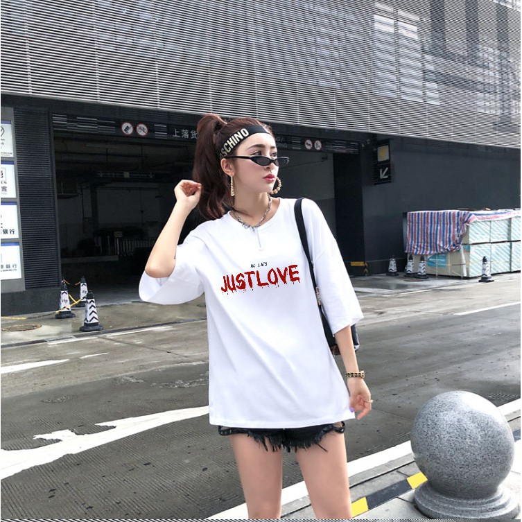 áo thun nam nữ tay lỡ JUSTLOVE form rộng đủ size, áo phông unisex trắng basic