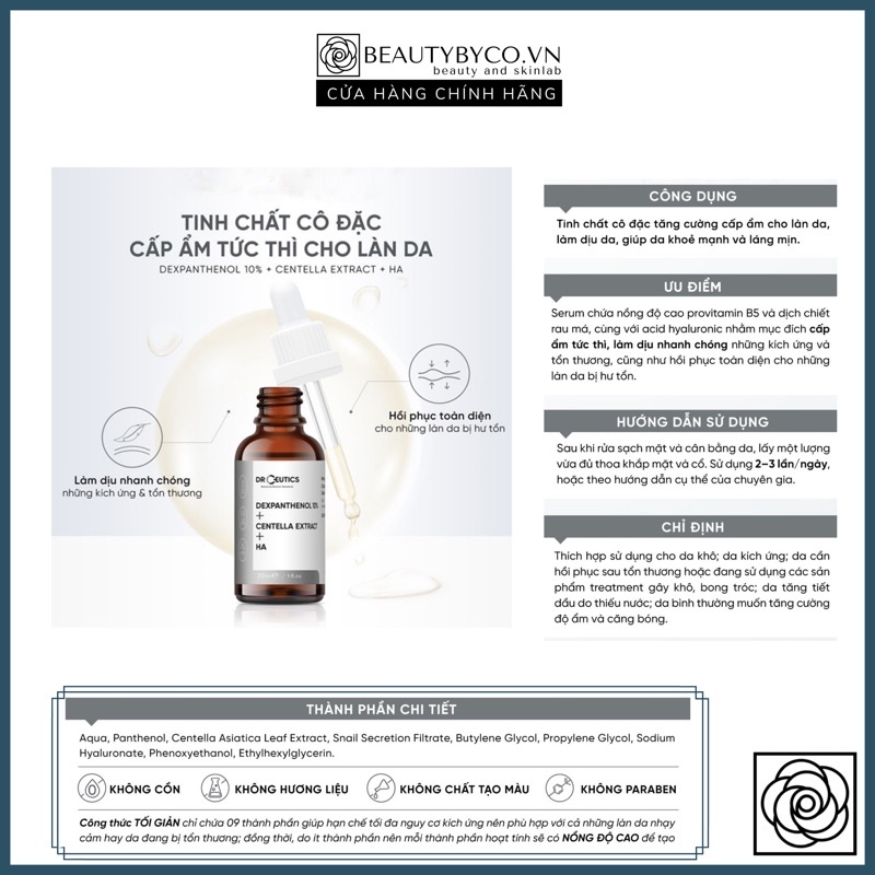 Serum B5 DrCeutics giúp cấp ẩm phục hồi và làm dịu da Dexpanthenol 10% + Rau má + HA