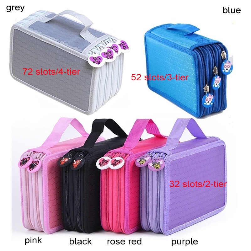 Túi Đựng Bút Chì 32 52 72 Ngăn Dung Tích Lớn Đa Năng Bằng Vải Oxford Màu Trơn Dành Cho Học Sinh