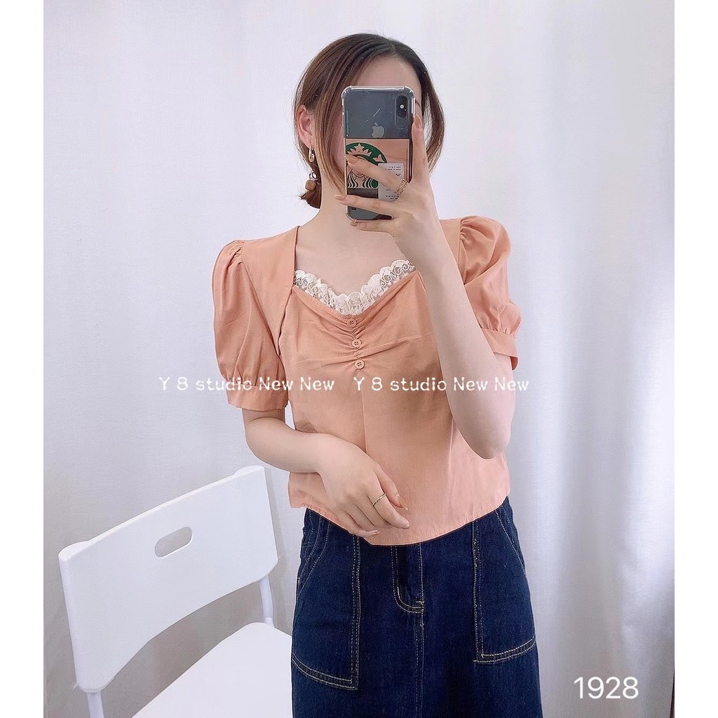 Áo thô trơn màu cách điệu phối ren Ulzzang style  Hàng quảng Châu