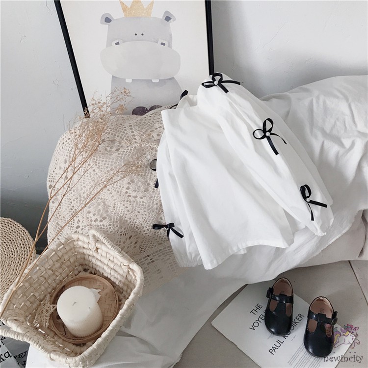 Áo Kiểu Tay Phồng Thắt Nơ Xinh Xắn Phong Cách Hàn Quốc Cho Bé Gái