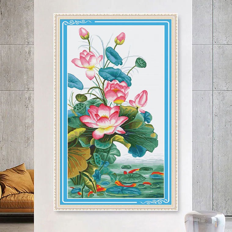 Tranh thêu chữ thập - Hoa Sen (67*120 cm)