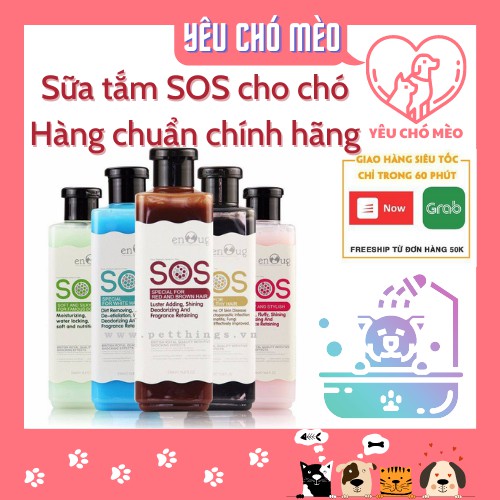 Sữa tắm chó mèo SOS 530ml - sữa tắm cho chó mèo khử mùi hôi dưỡng lông mượt tránh rụng lông trị viêm da vệ sinh cho mèo