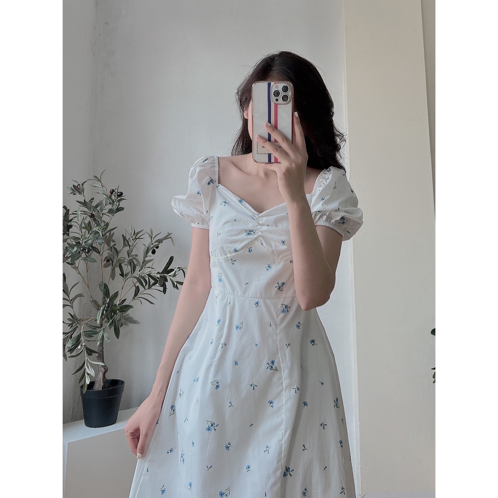 Đầm váy babydoll hoa nhí tay bồng