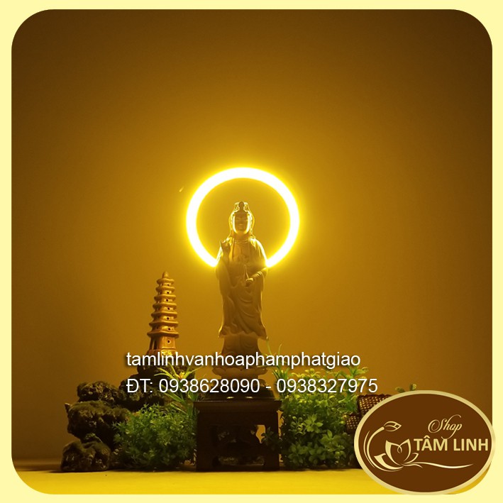 Hào Quang Led Neon Trang Trí Tượng Phật _Combo Tượng Quan Âm Bồ Tát cao 26 cm nhiều màu