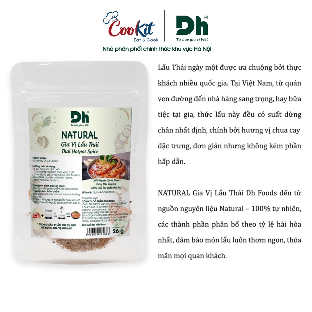 Gia vị lẩu Thái Natural Dh Foods nước dùng chuẩn vị chua cay gói 26Gr