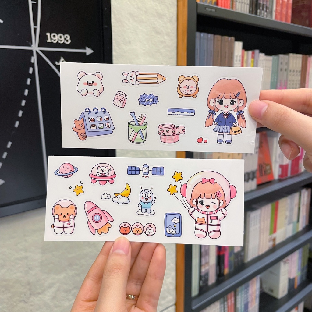 1 Tấm Sticker PET Chống Thấm Nước Họa Tiết Hoạt Hình Dễ Thương Để Trang Trí Nhật Ký