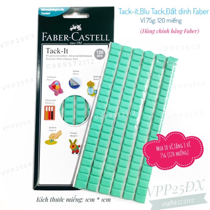 (Vỉ 75g) blu tack-Đất sét dính-miếng dính đa năng-Tack it FaBer CasTELL. 75g-120pcs