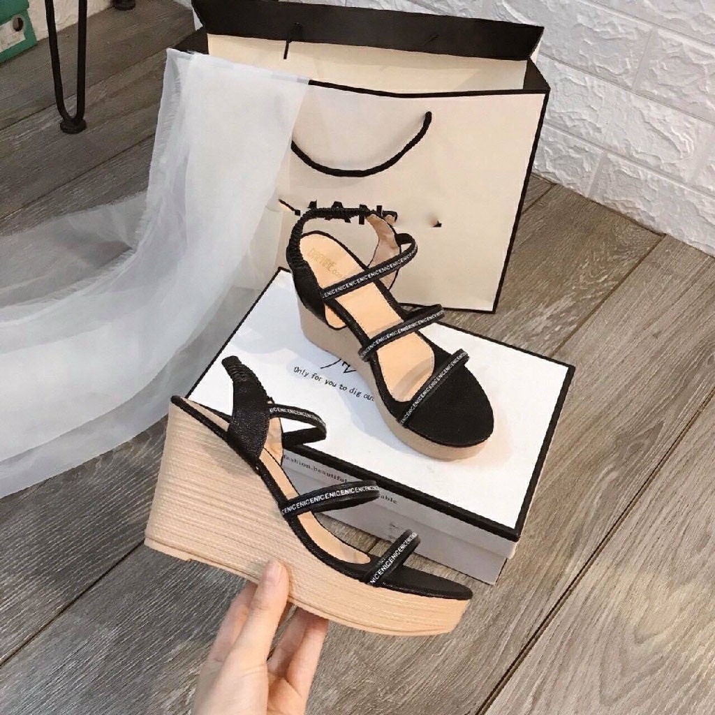 Giày nữ sandal đế xuồng 9p 3 dây mảnh In Chữ siêu đẹp